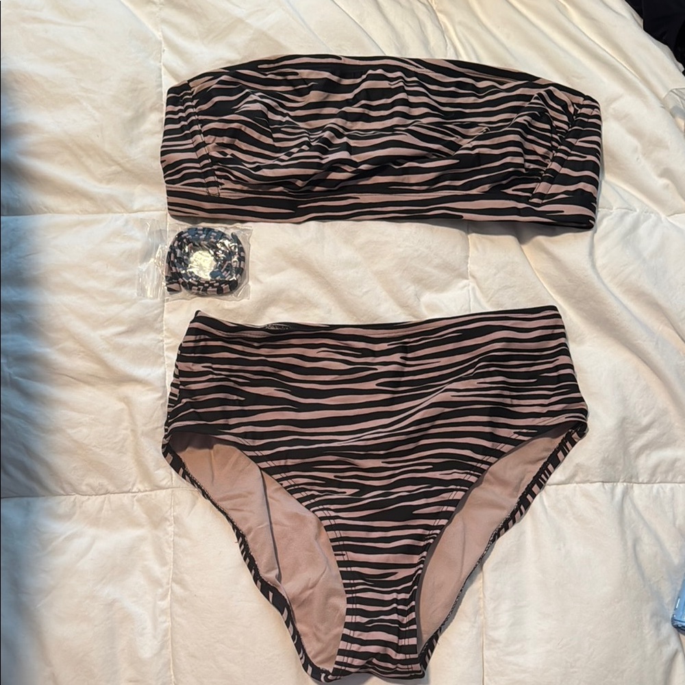 Kona Sol Zebra Print Bikini Set - Black and Tan